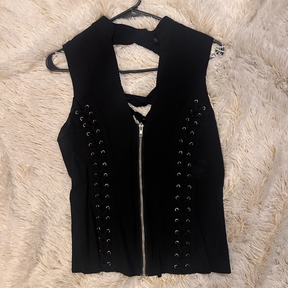 Sleek Black Women's Top with Lace-Up Detail
